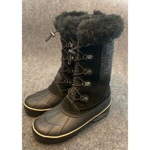 Lands End Boots Womens 8.5 Alpine Mid-Calf Faux Fur Suede Tweed Snow Duck Zip-Up